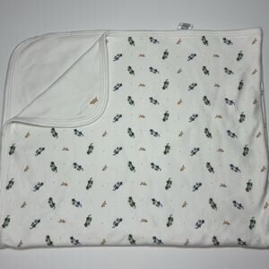 Vintage 1999 Old Navy Pig Baby Blanket White Green Blue Polka Dot Trucks READ